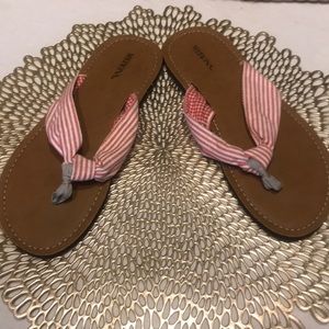 Red and white striped sandals